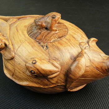 木雕工艺品木檀世家越南黄花梨木雕茶壶摆件荷叶青蛙茶具A35木雕刻件